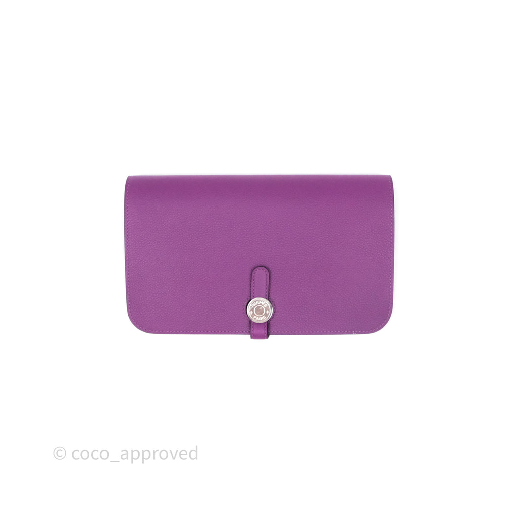 Hermes Dogon Duo Compact Wallet Anemone P9 Evercolor Palladium Hardware