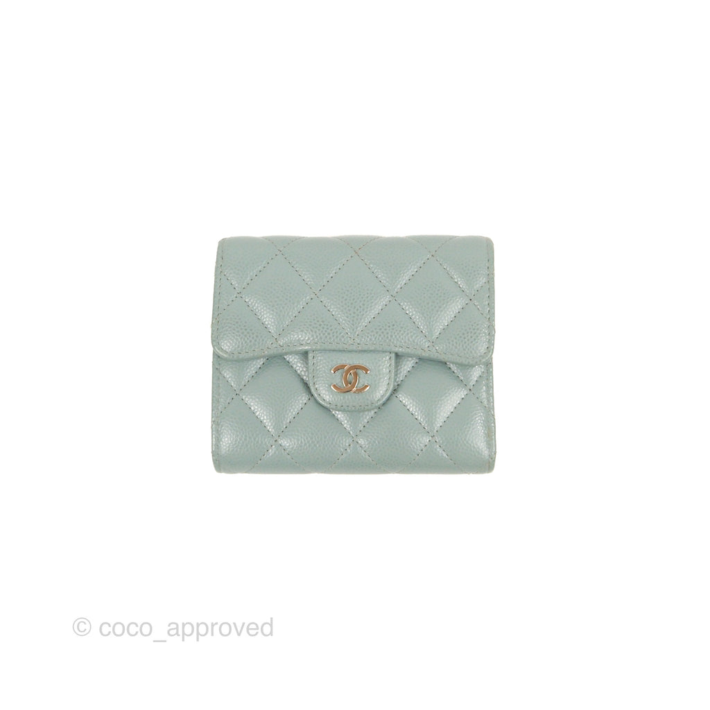 Chanel Classic Short Flap Wallet Tiffany Green Caviar Silver Hardware