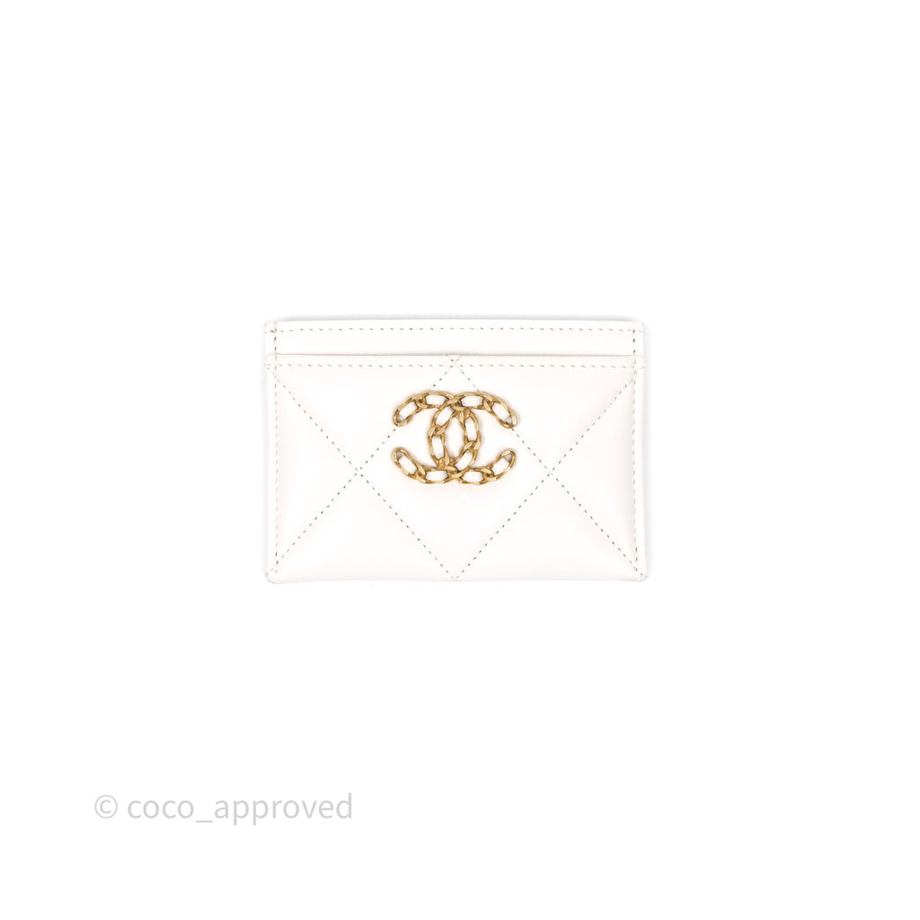 Chanel 19 Quilted Flat Card Holder White Lambskin