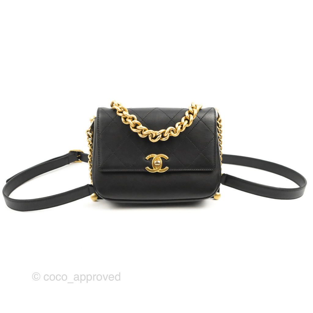 Chanel Chain Handle Flap Bag Black Calfskin Aged Gold Hardware