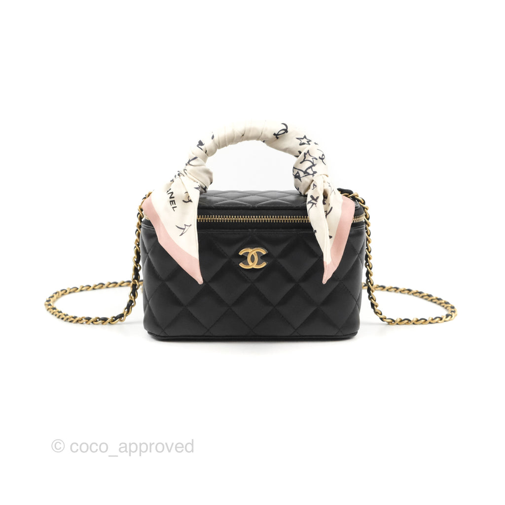 Chanel Vanity Rectangular Top Handle Black Lambskin Gold Hardware