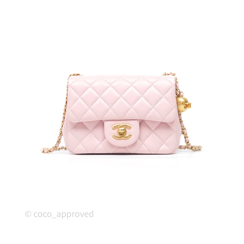 Chanel Pearl Crush Mini Square Quilted Dusty Pink Lambskin Aged Gold Hardware