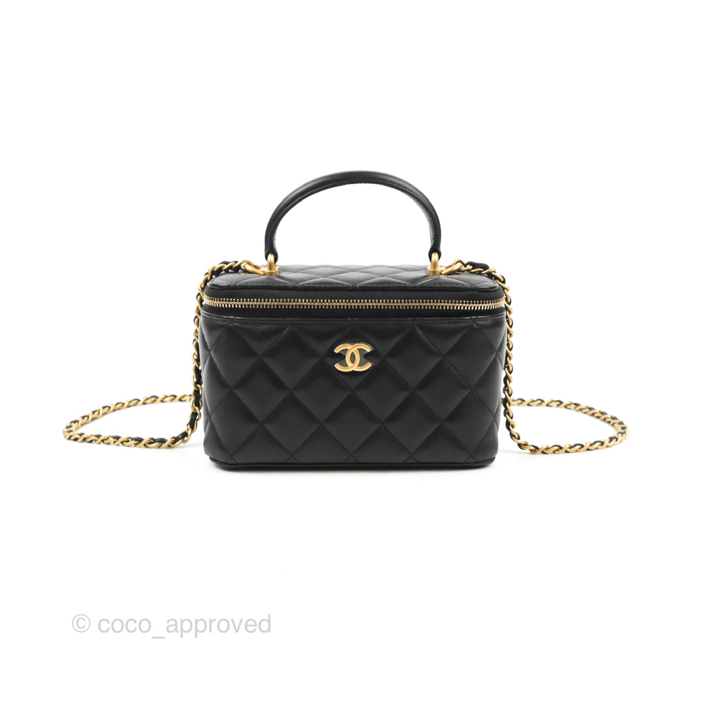 Chanel Vanity Rectangular Top Handle Black Lambskin Gold Hardware