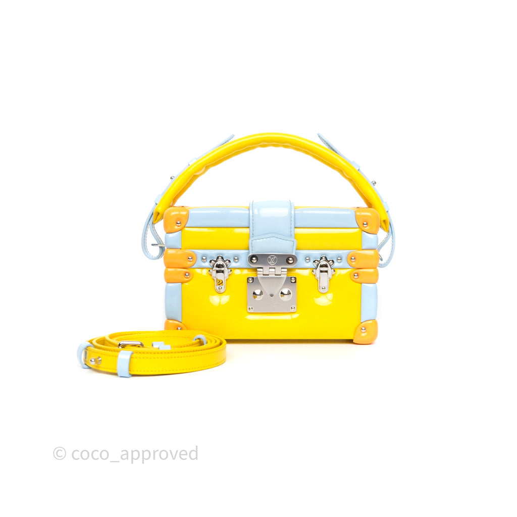 Louis Vuitton Petite Malle in Yellow/ Light Blue Glossy Calfskin Silver Hardware