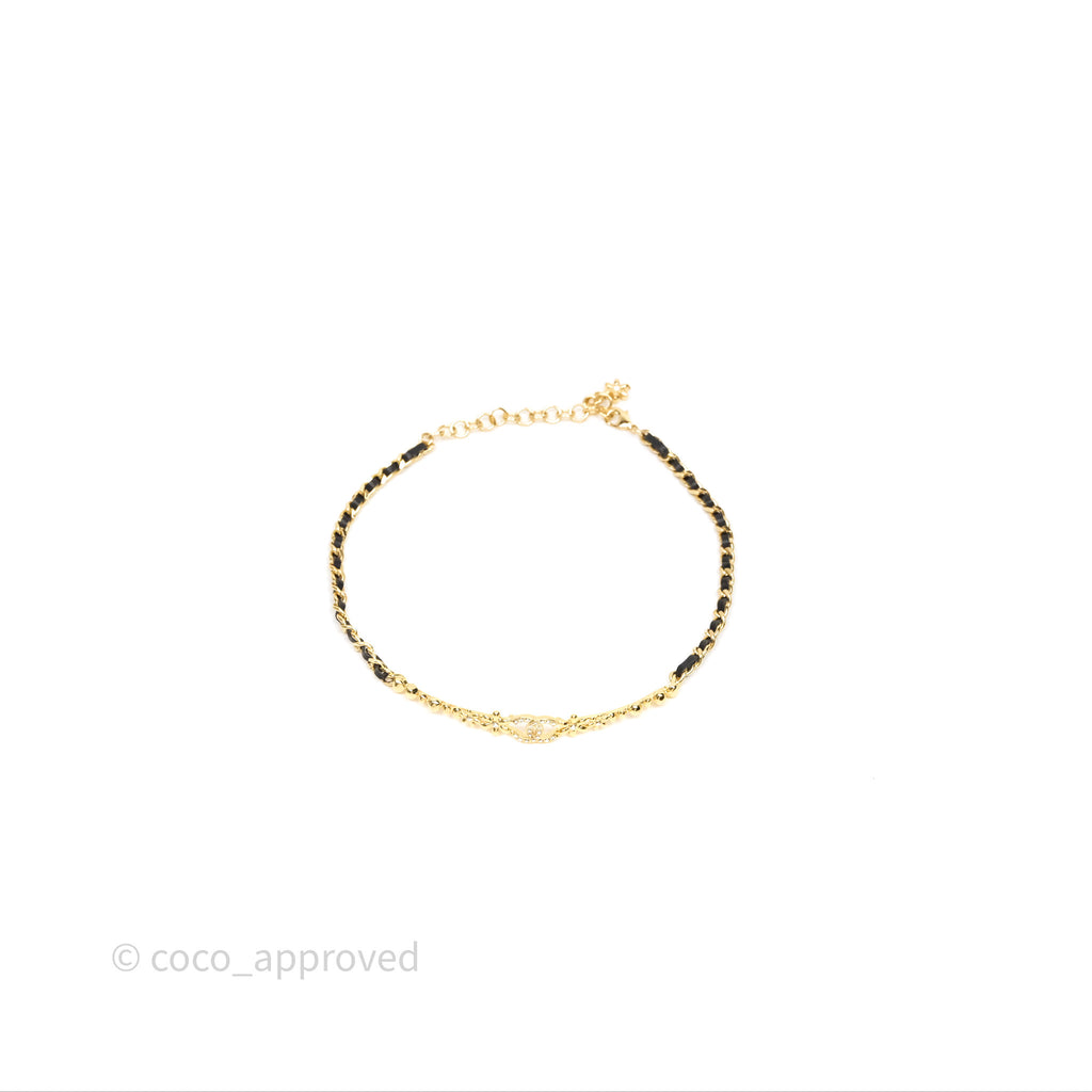 Chanel CC Crystals Woven Choker Gold Tone 23A
