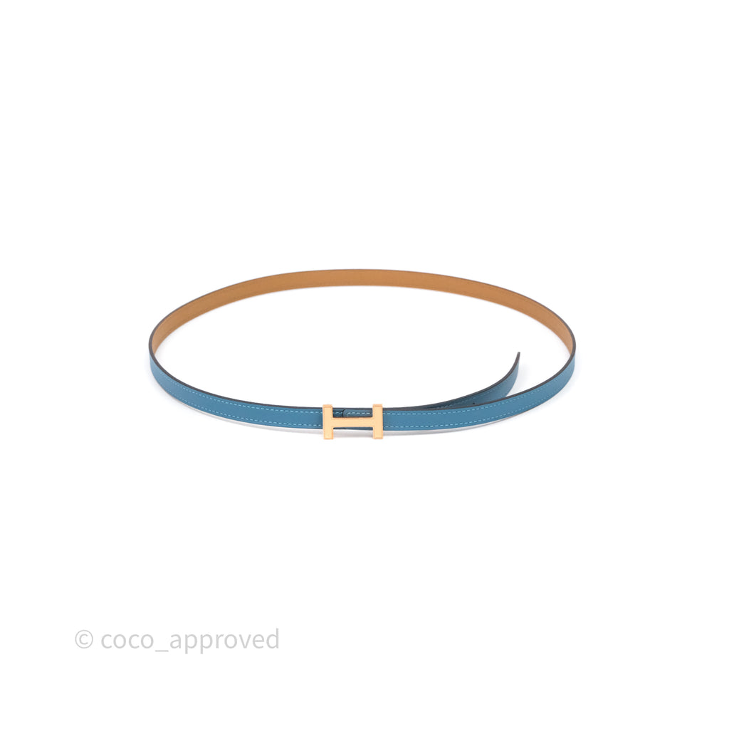 Hermès H Constance Mini Belt Buckle & Reversible Blue Jean Swift / Biscuit Epsom Rose Gold Hardware
