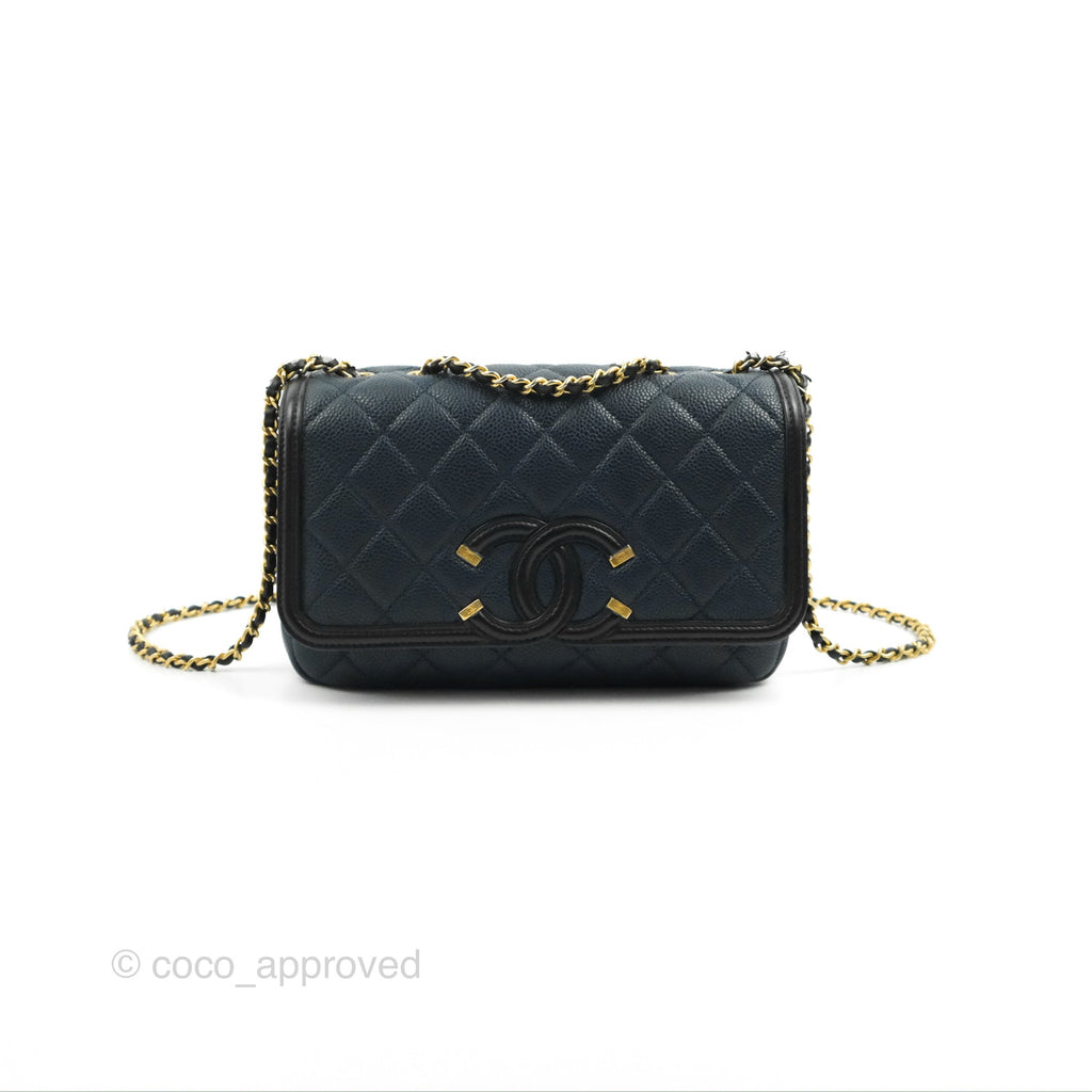 Chanel Quilted Small CC Filigree Flap Navy Black Caviar