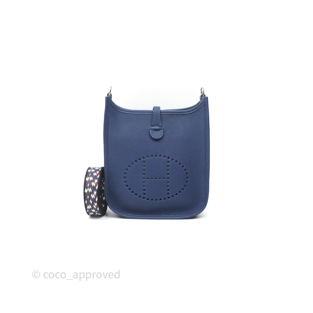 Hermès Mini Evelyne 16 Bleu Saphir 73 Taurillon Maurice Palladium Hardware