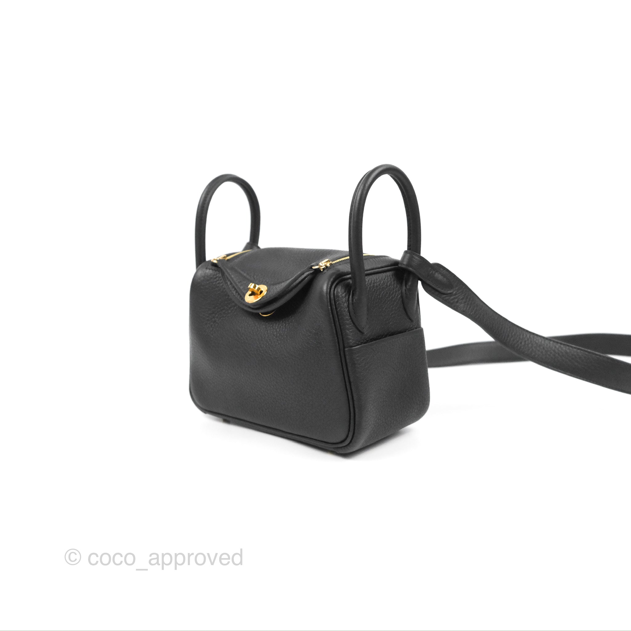 Hermes Noir Black Clemence Mini Lindy Gold Hardware Handbag Bag – MAISON de  LUXE