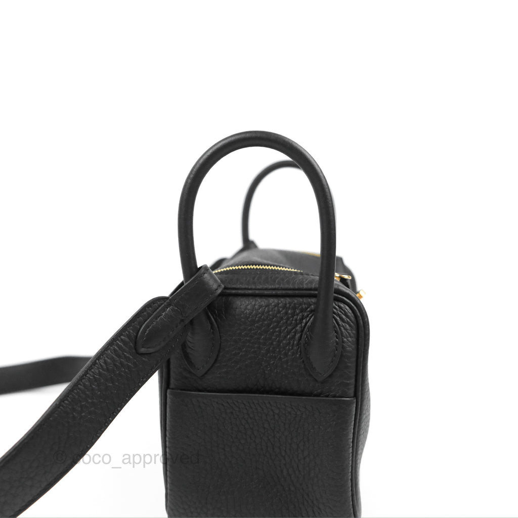Hermes Noir Black Clemence Mini Lindy Gold Hardware Handbag Bag