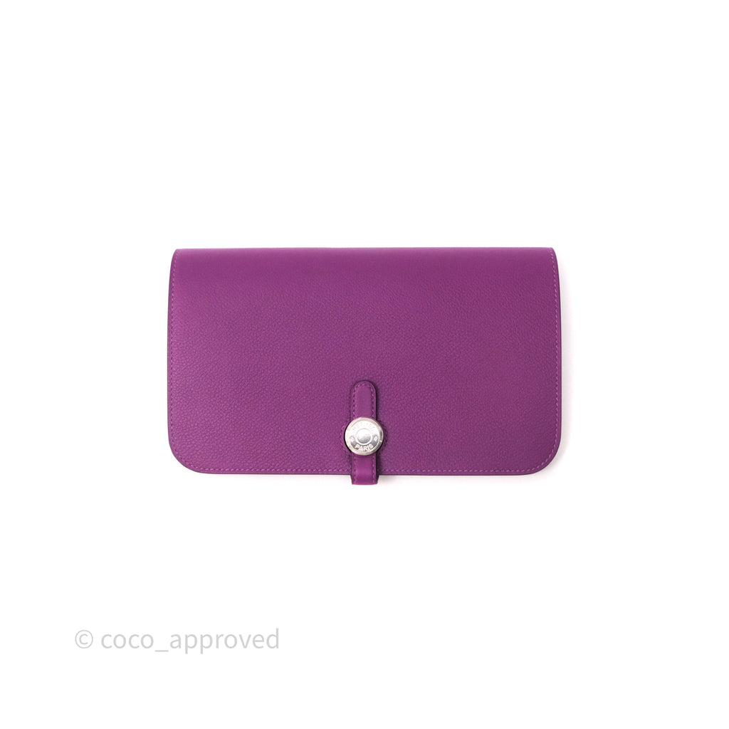 Hermes Dogon Duo Compact Wallet Anemone P9 Evercolor Palladium Hardware