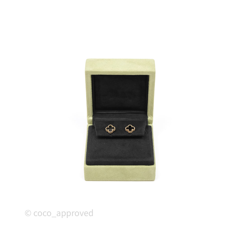 Van Cleef & Arpels Sweet Alhambra Earstuds Earrings Pendant Onyx Yellow Gold