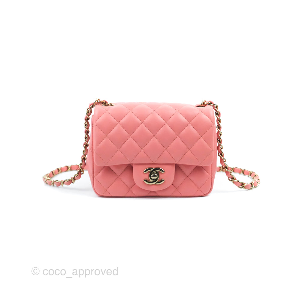 Chanel Mini Square Flap Bag Pink Lambskin Gold Hardware