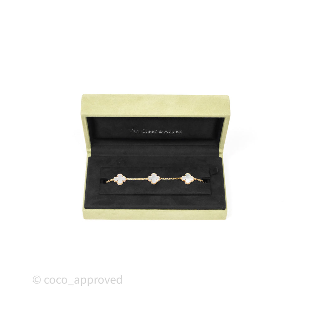 Van Cleef & Arpels Vintage Alhambra 5 Motifs White Yellow Gold Bracelet