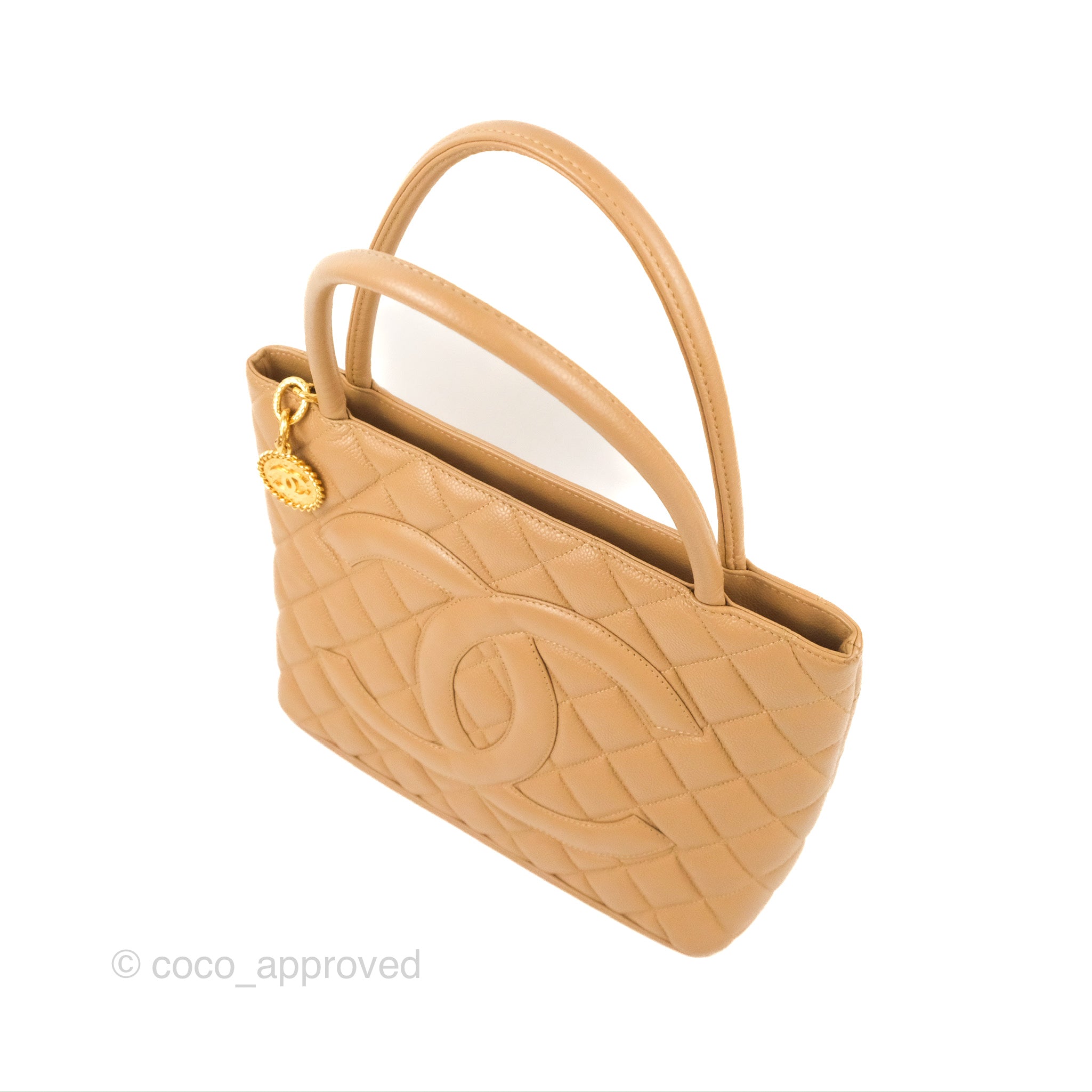CHANEL, Bags, Chanel Medallion Tote Beige Quilted Caviar