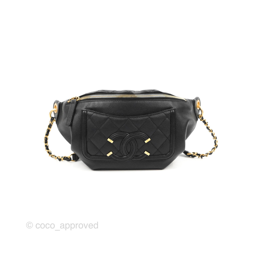 Chanel Quilted Filigree Waist Belt Bag Black Caviar Gold Hardware