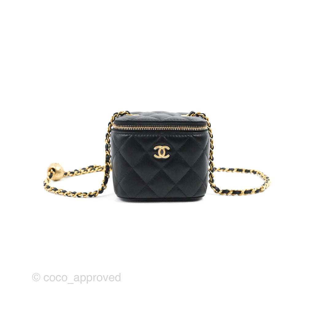 Chanel Pearl Crush Mini Vanity With Chain Black Lambskin Aged Gold Hardware