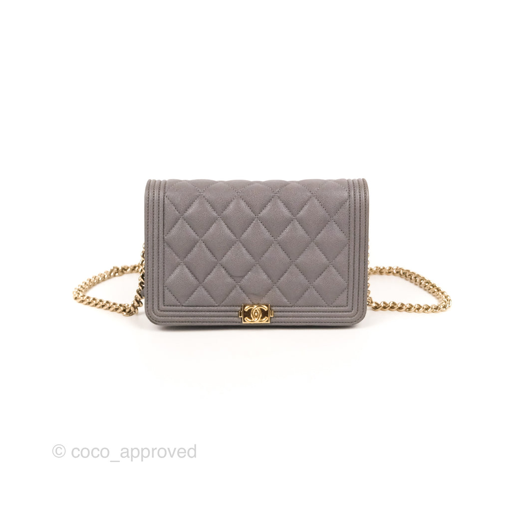 Chanel Quilted Boy Wallet on Chain WOC Grey Caviar Gold Hardware