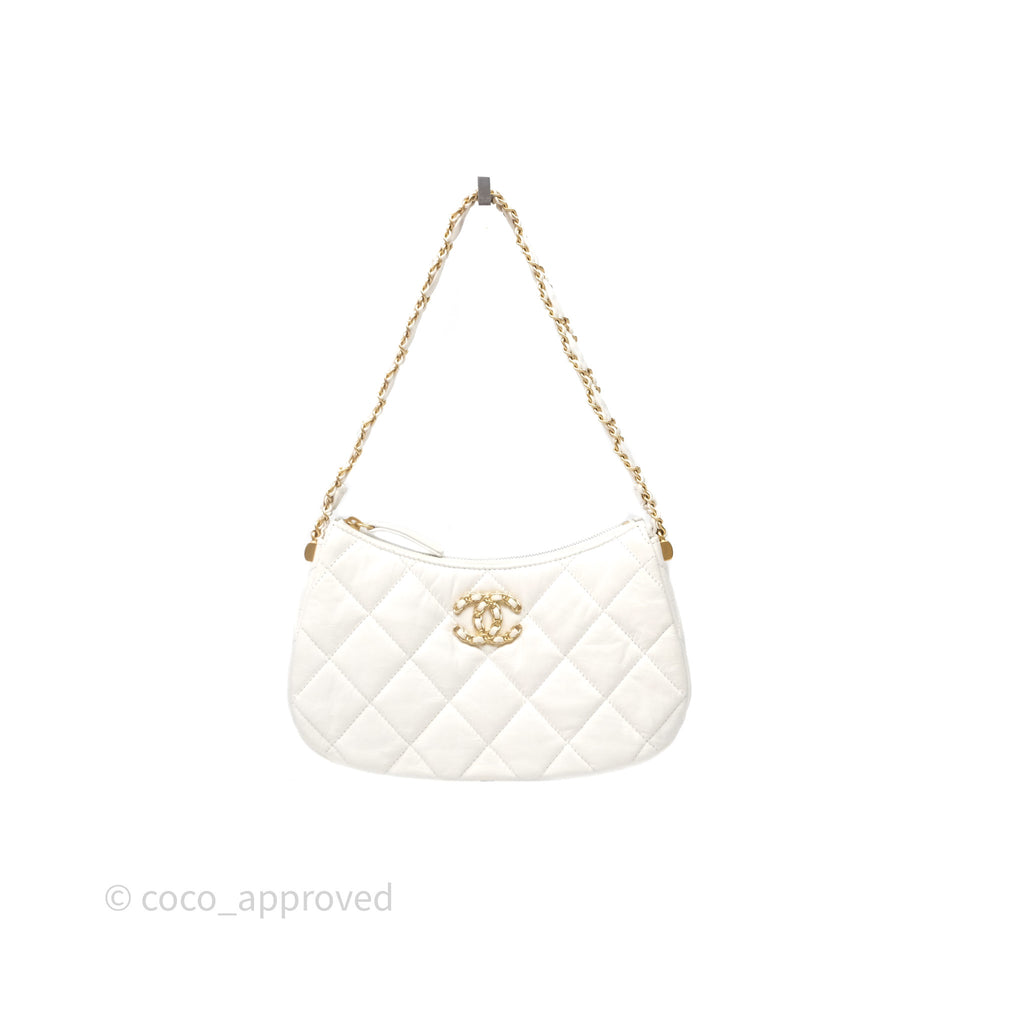 Chanel Hobo Bag White Aged Calfskin Aged Gold Hardware