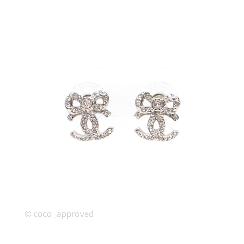 Chanel Crystals Ribbon Bow CC Earrings 23C
