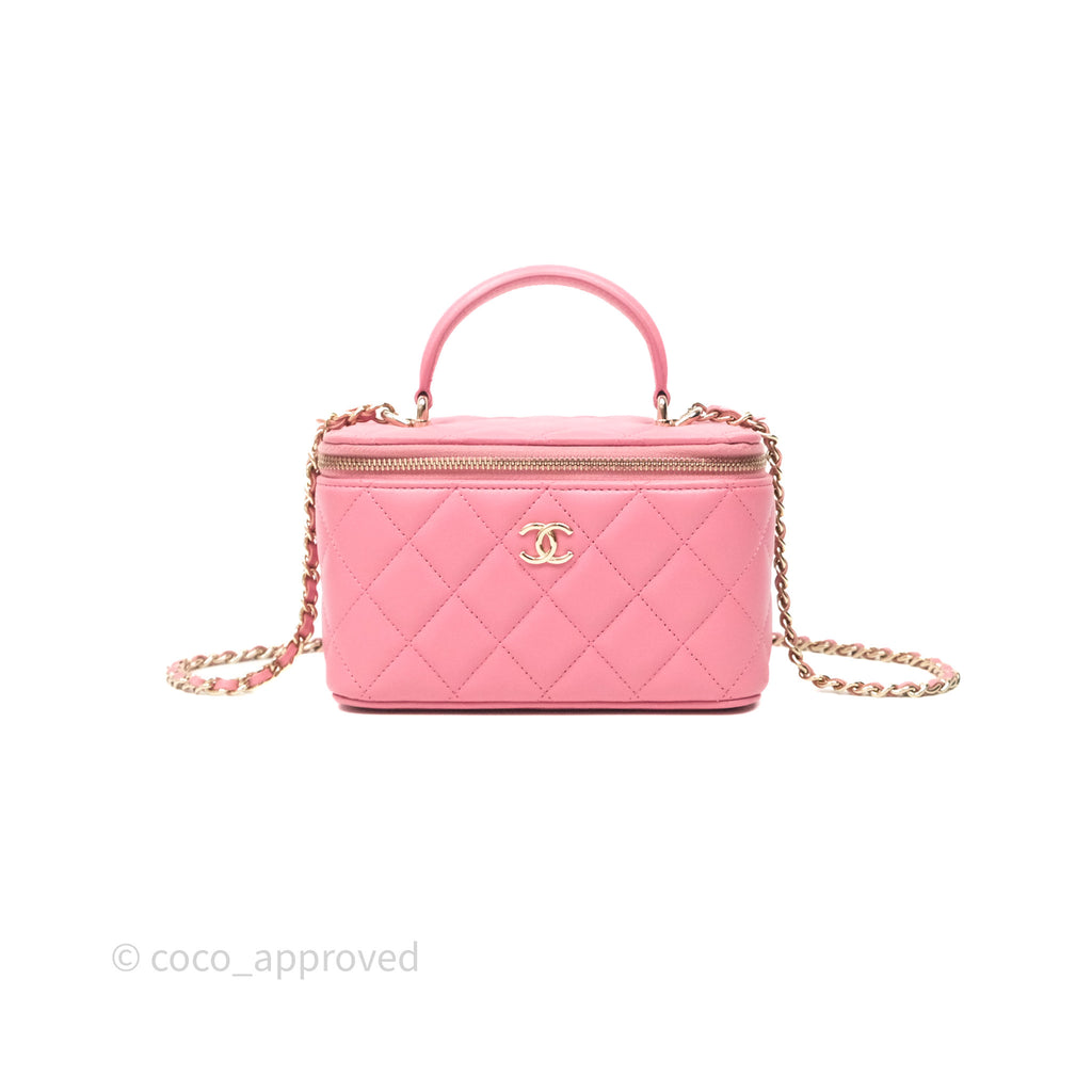 Chanel Vanity Rectangular Top Handle Pink Lambskin Gold Hardware