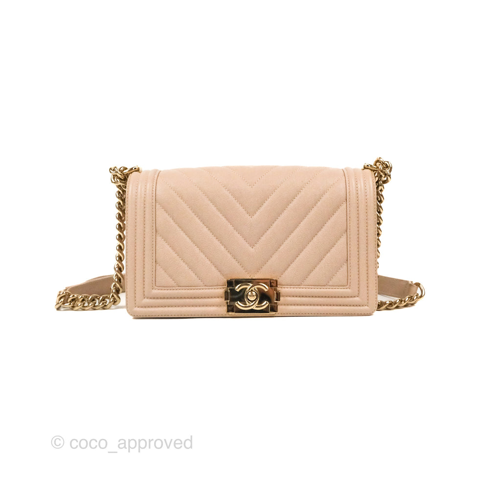 Chanel Chevron Medium Boy Nude Pink Caviar Gold Hardware