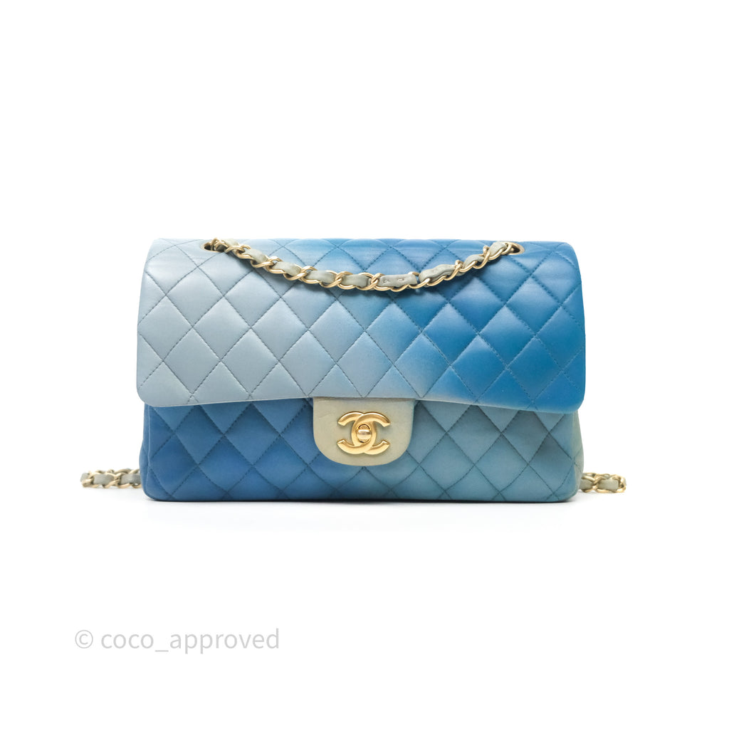 Chanel Classic M/L Medium Flap Quilted Ombre Blue Lambskin Gold Hardware