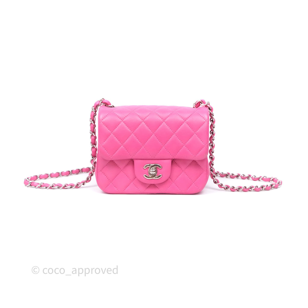 Chanel Mini Square Flap Quilted Pink Lambskin Silver Hardware