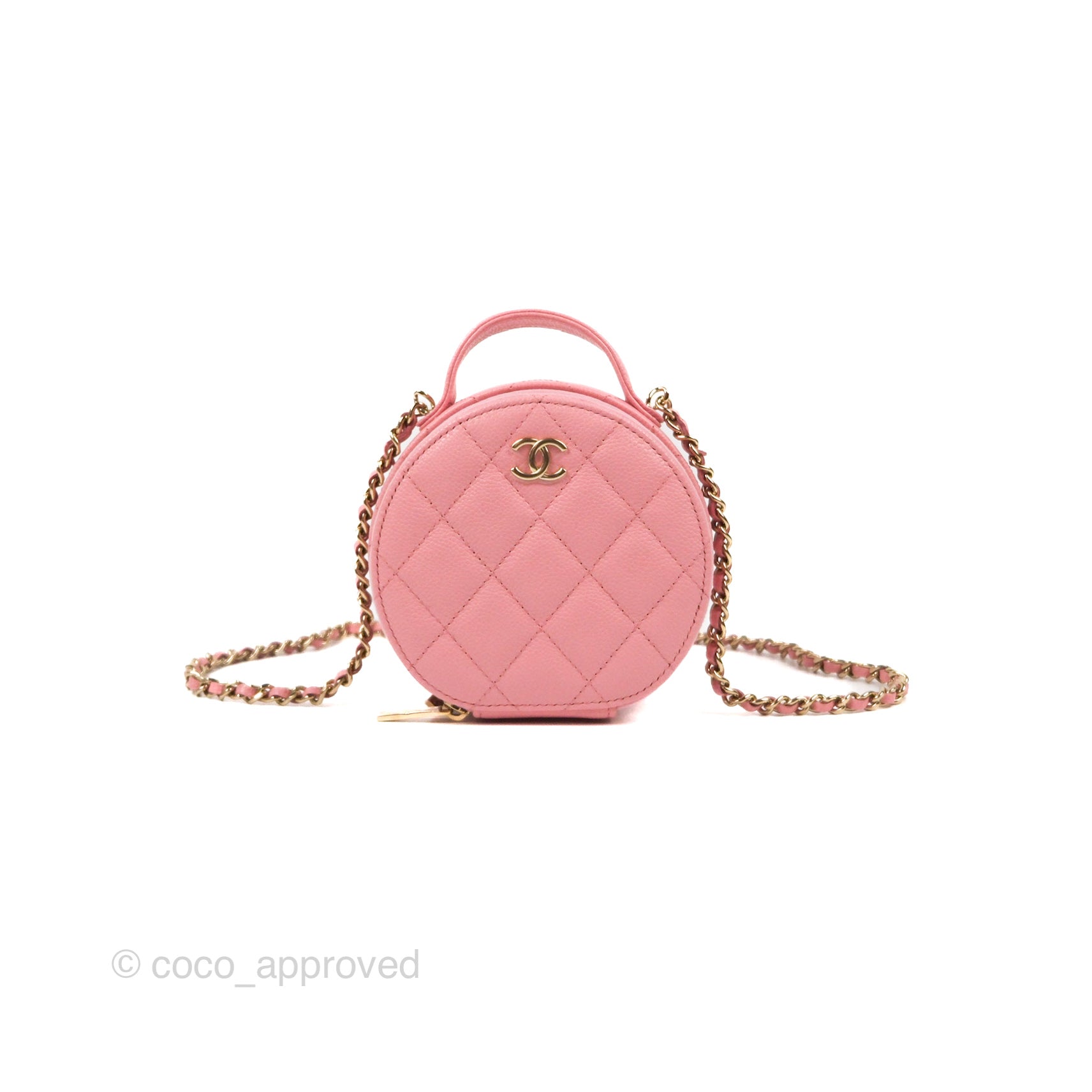 Chanel Mini Round Vanity Bag with Handle Pink Caviar 22C – Coco Approved  Studio
