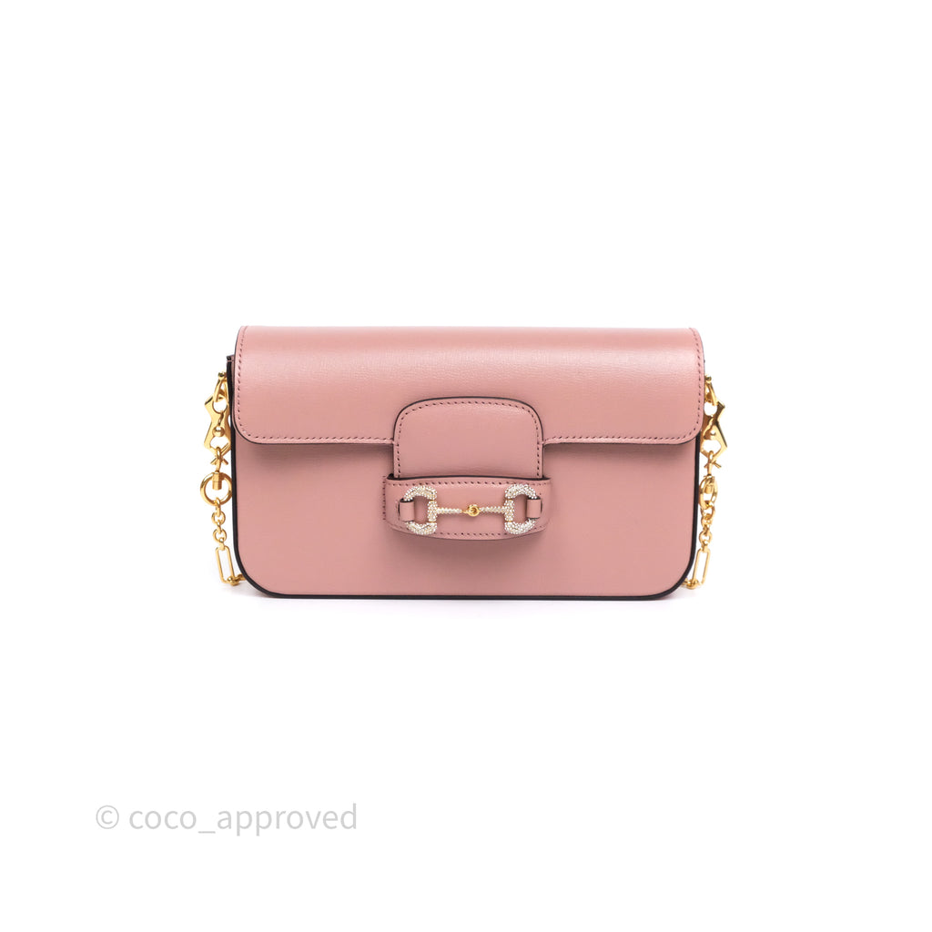 Gucci Horsebit 1955 Crystals Mini Bag Dusty Pink Calfskin