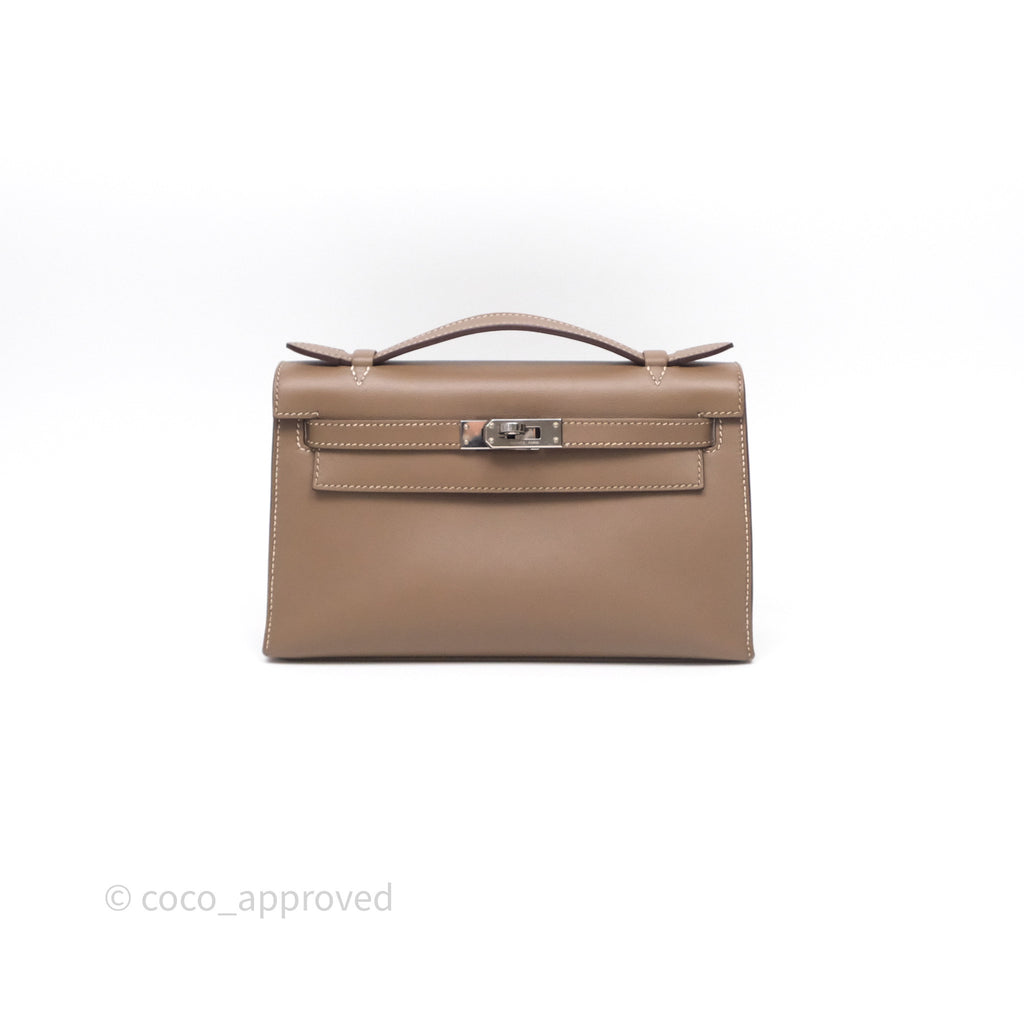 - DM/Email To Purchase - Hermès Kelly Pochette Clutch Etoupe 18 Swift Palladium Hardware