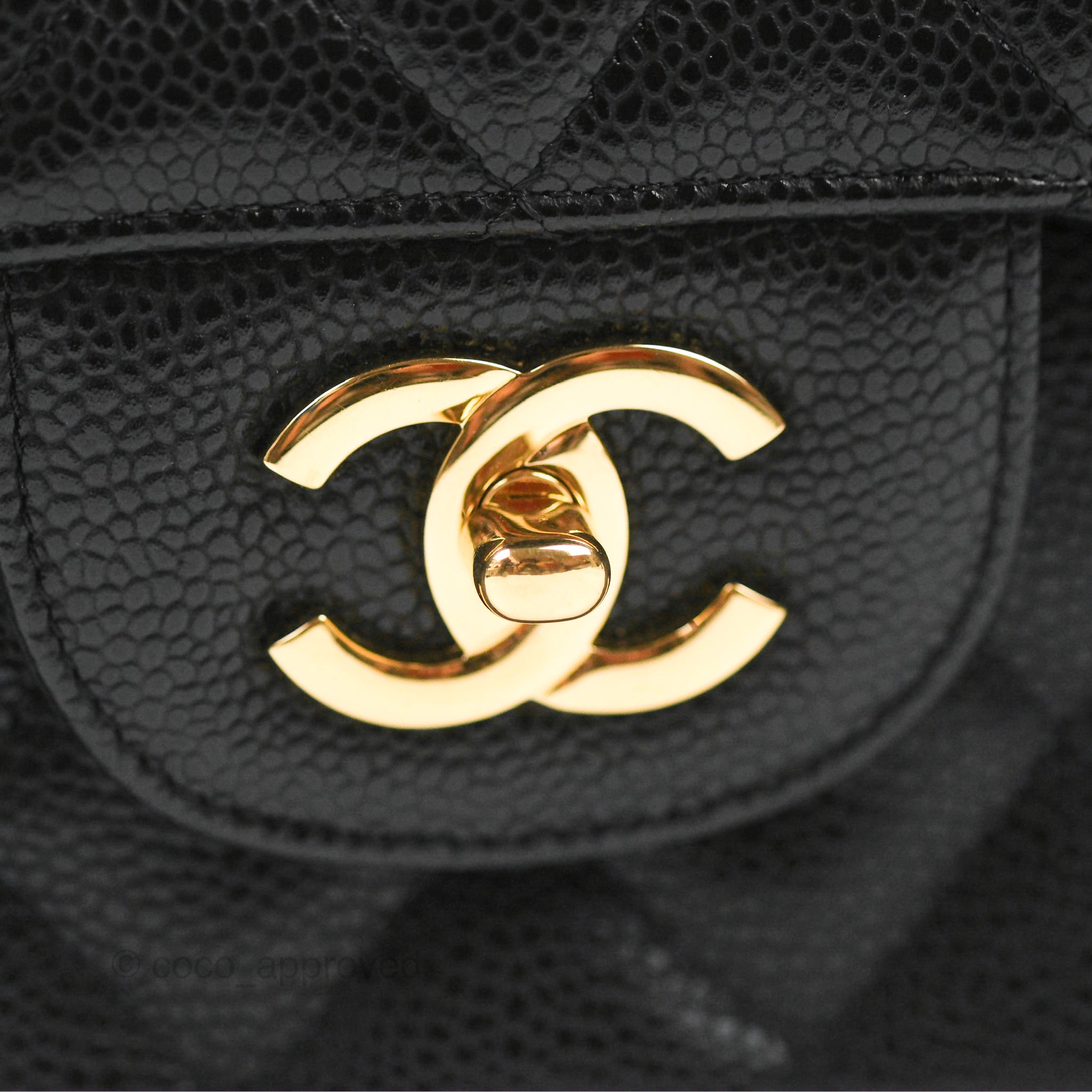 Chanel Black Quilted Caviar Jumbo Classic Double Flap Bag Gold Hardware