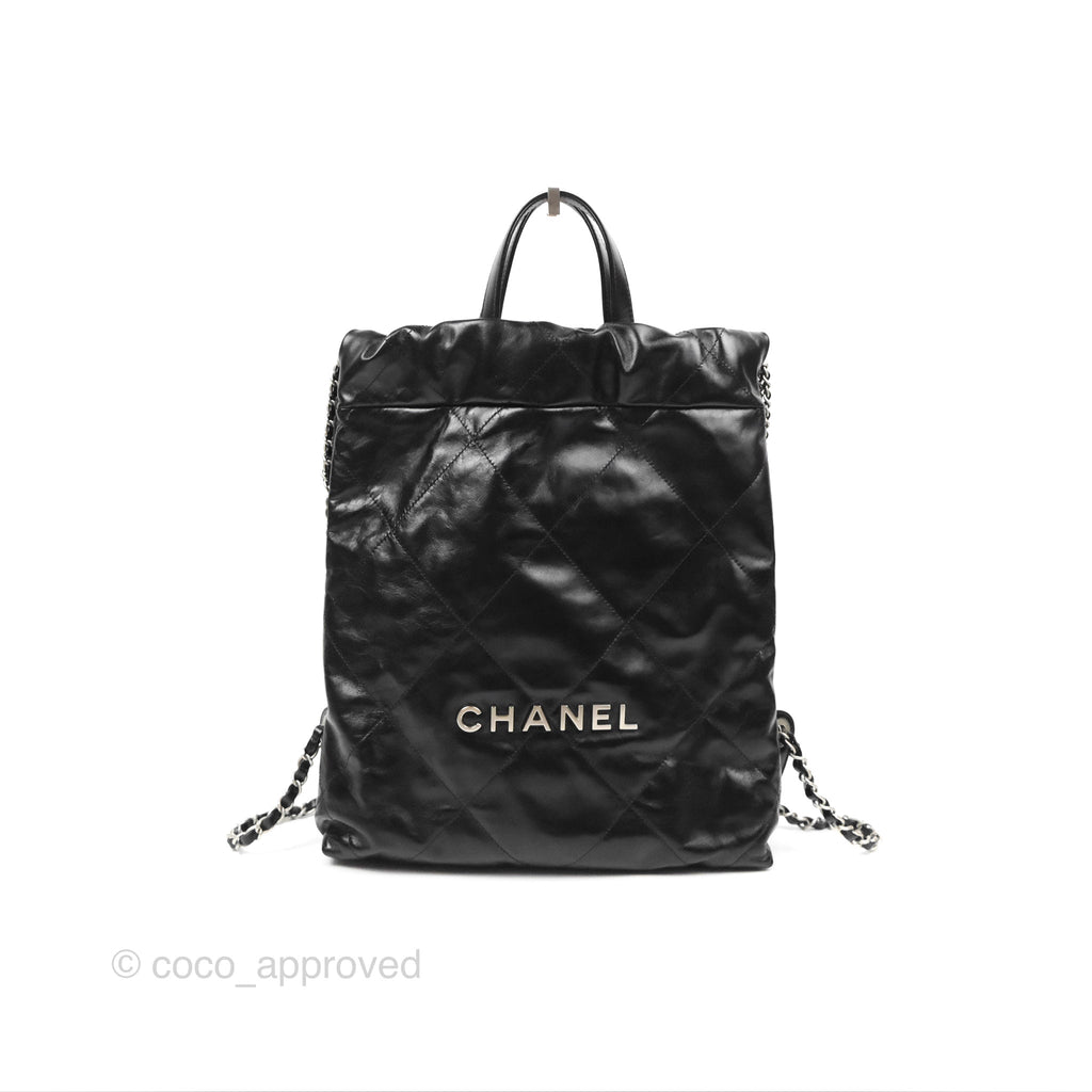 Chanel 22 Small Shiny Calfskin Quilted Backpack Black