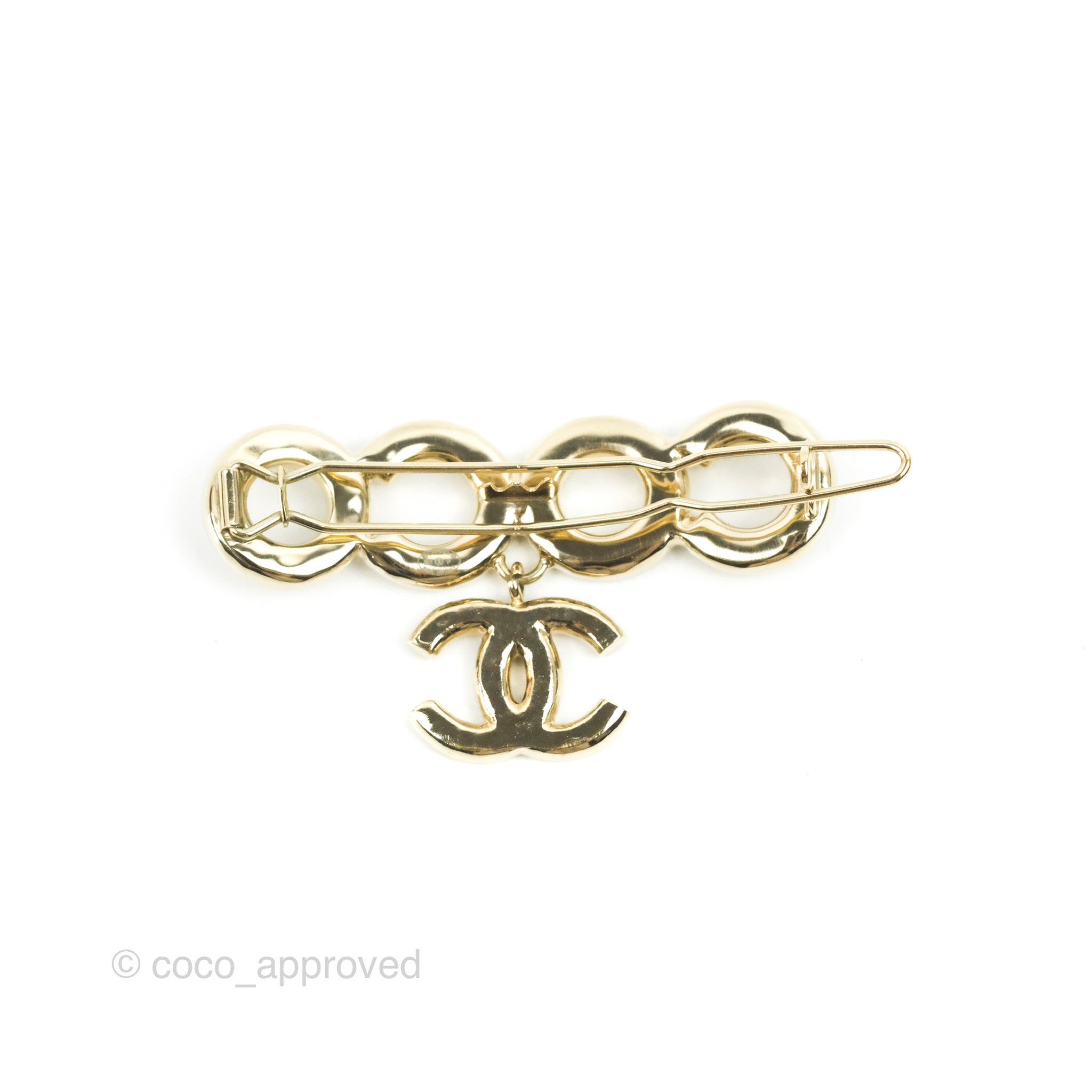 Chanel Pearl COCO CC Hair Clip Barrette Gold Tone 21P – Coco