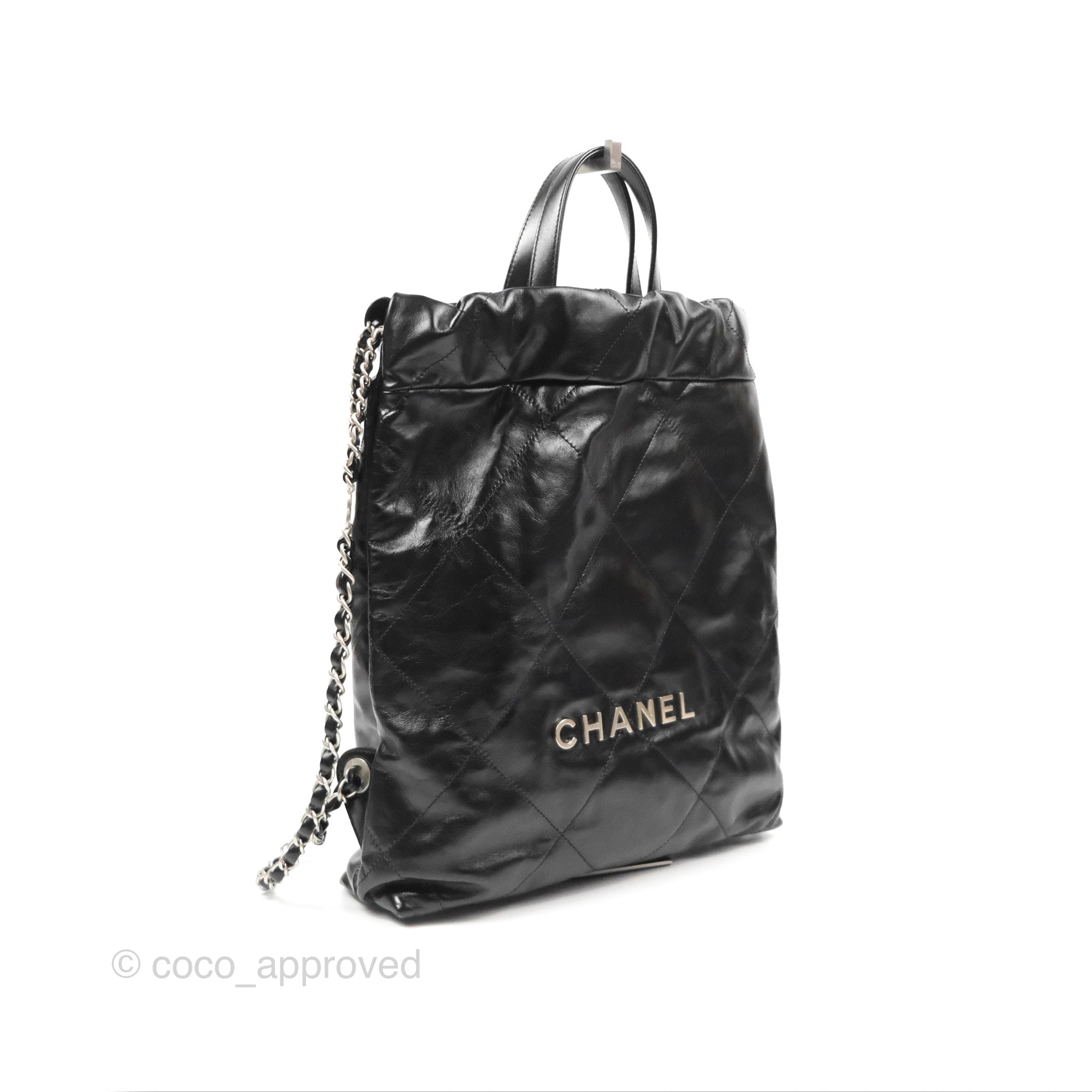CHANEL Shiny Calfskin Quilted Chanel 22 Backpack White Black 1272118