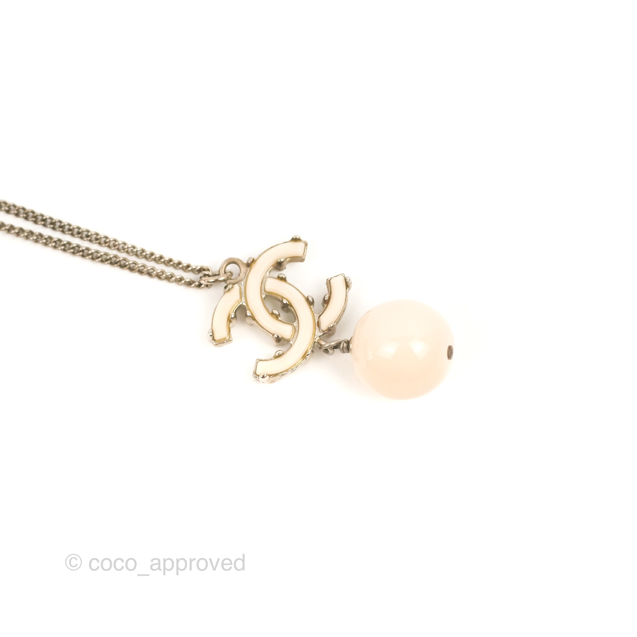 Chanel Crystal Enamel CC Bead Drop Necklace Silver Tone 14S – Coco