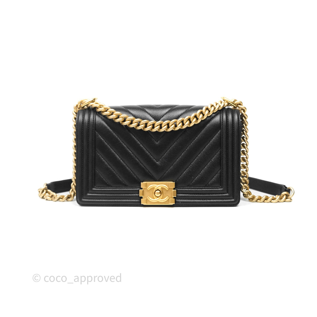 Chanel Medium Boy Chevron Black Caviar Aged Gold Hardware