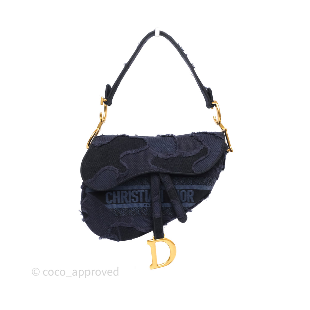 Christian Dior Saddle Navy Camouflage Canvas Embroidered