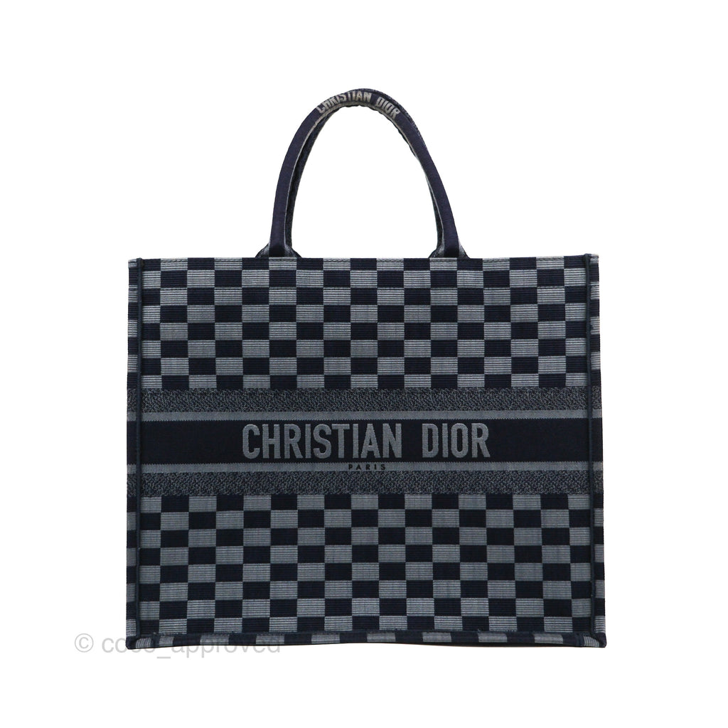 Dior Large Book Tote Checkered Navy