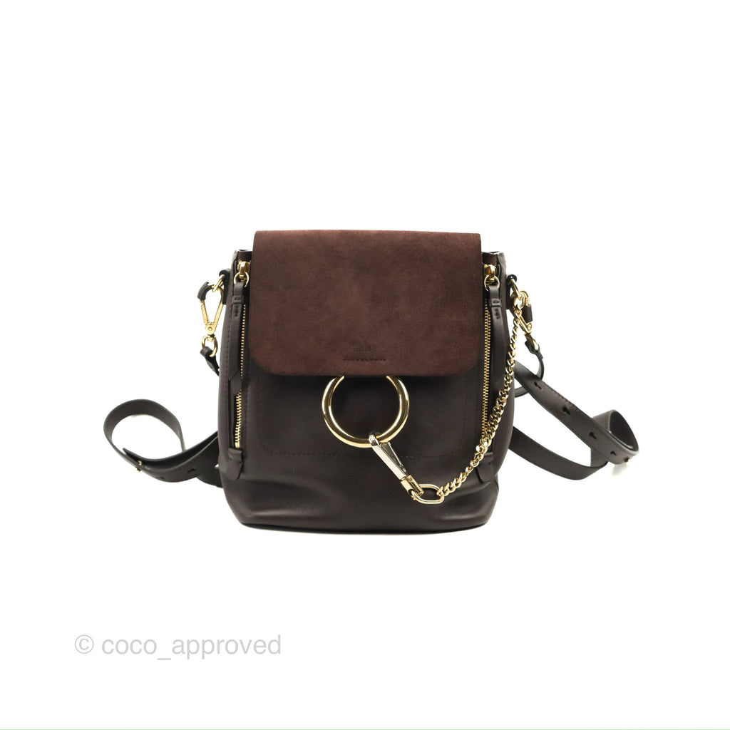 Chloe Small Faye Backpack Suede Calfskin Burgundy Gold Hardware