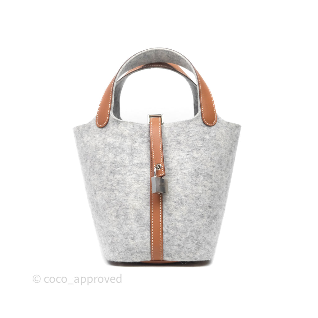 Hermès Picotin 18 Gris Clair/ Gold Wool Feutre Swift Palladium Hardware