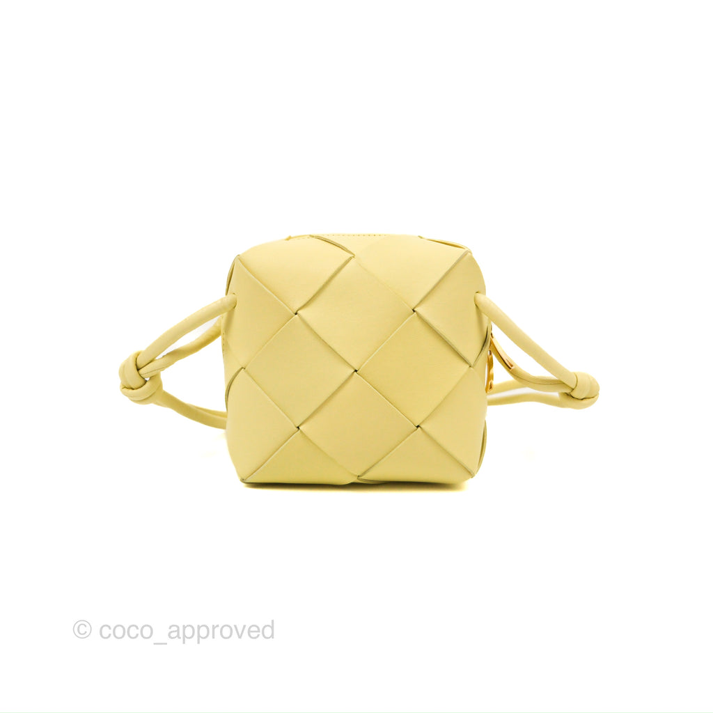 Bottega Veneta Mini Cassette Camera Bag Ice Cream Yellow Intreccio Lambskin