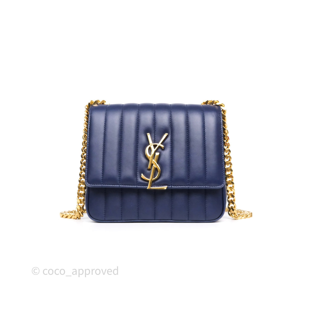 Saint Laurent Medium Vicky Bag Blue Lambskin Gold Hardware