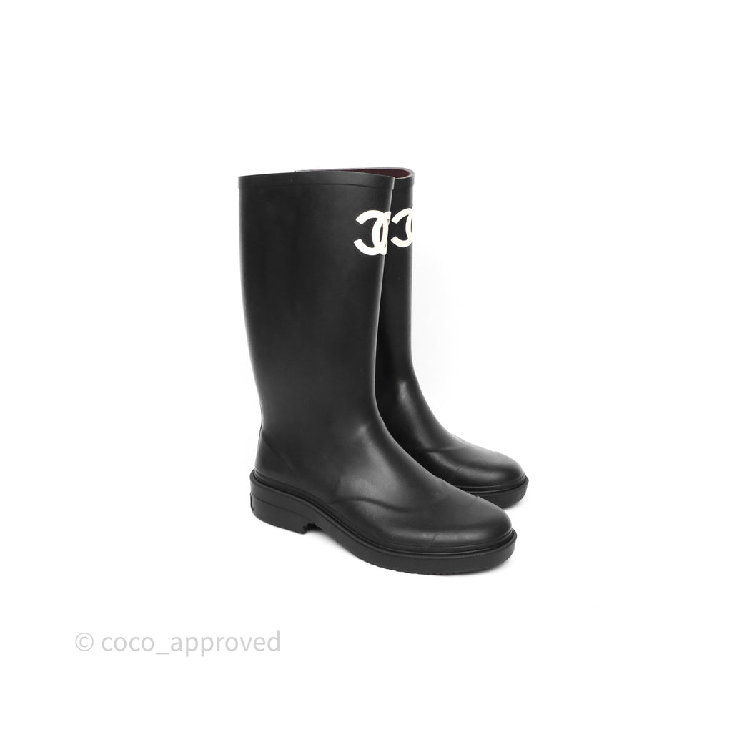 Chanel CC Rain Boots Black Caoutchouc Size 38