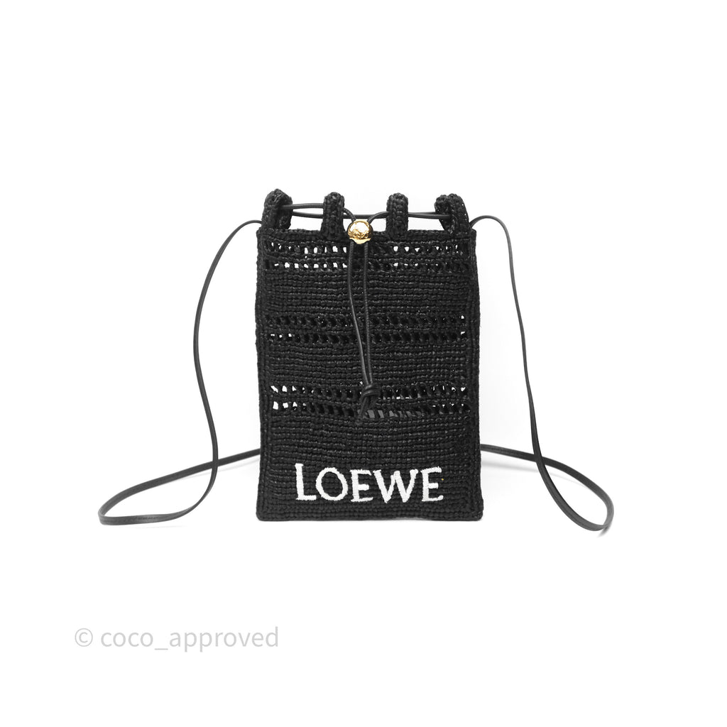 Loewe Drawstring Pocket In Raffia Black