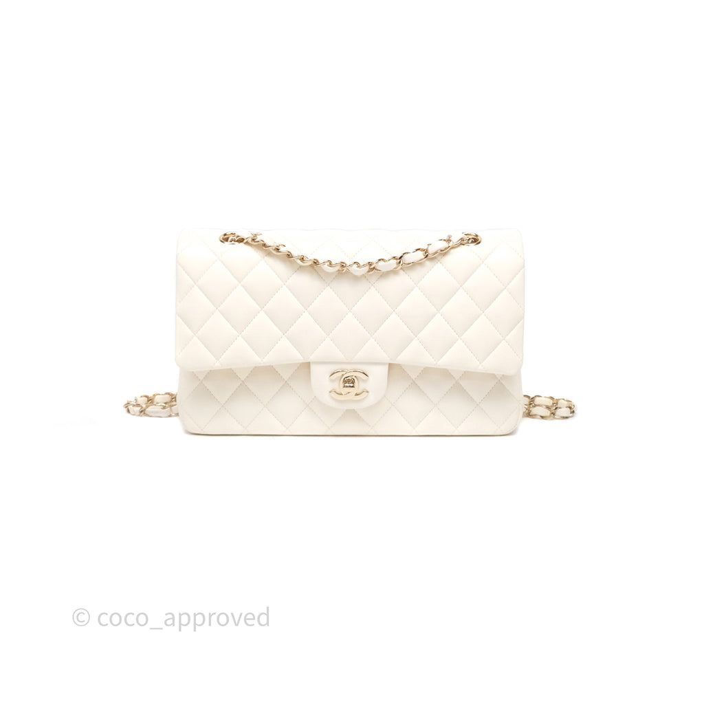 Chanel Classic M/L Medium Flap Quilted Ivory White Lambskin Gold Hardware