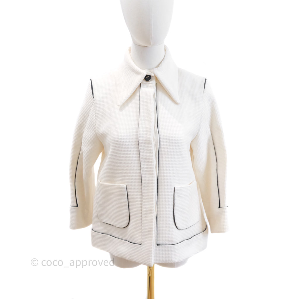 Chanel Jacket Cotton Tweed White/ Black Size 36