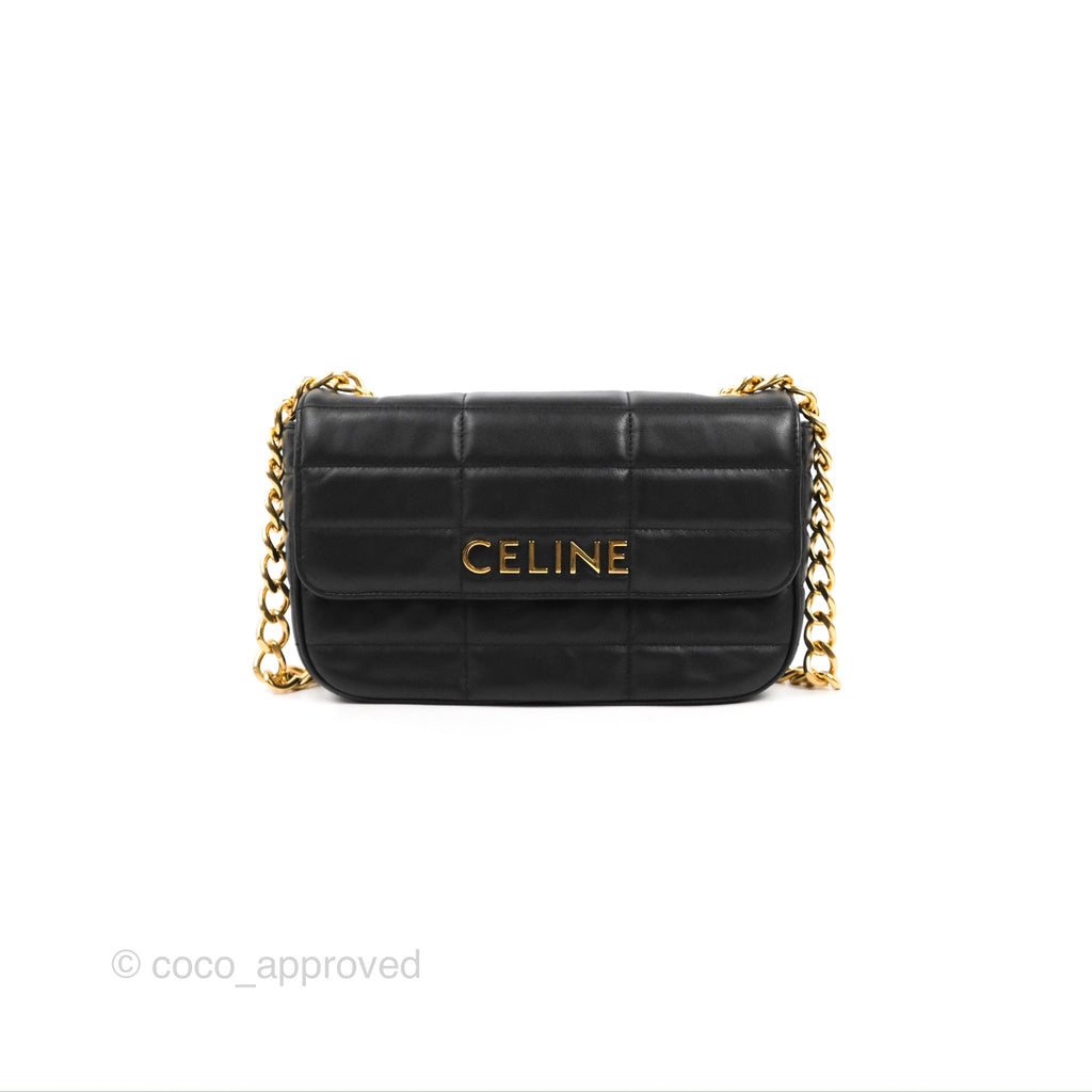Celine Matelasse Monochrome Celine Shoulder Bag Black Quilted Goatskin