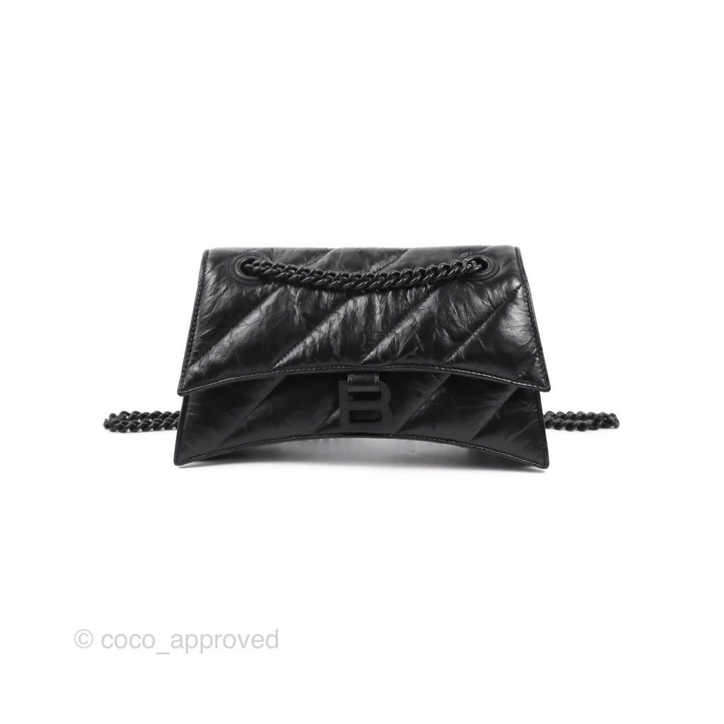Balenciaga Small Crush Chain Bag Quilted Black Calfskin Black Matte Hardware