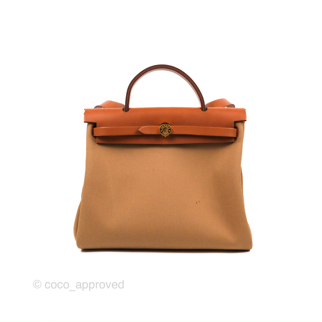 Hermès Herbag Zip Retourne 31 Chai/Fauve Canvas Gold Hardware